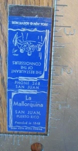 SAN JUAN, PUERTO RICO: LA MALLORQUINA (1934-43 MIDGET MATCHBOOK MATCHCOVER) -F18 - Imagen 1 de 2