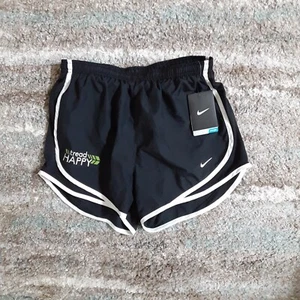 Womens Nike Dri-fit Running Tempo Shorts Small Black Tread Happy Logo New - Picture 1 of 10