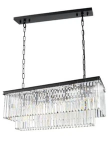 Matte Black K9 Crystal Chandelier Kitchen or Dining Room 14 Light Fixture 48 in - Picture 1 of 2