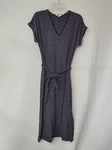 Maxi Vestido Boden Ella Para Mujer US 10R Azul Rayas Cuello en V Cinturón Abertura Lateral Jersey - Imagen 1 de 11