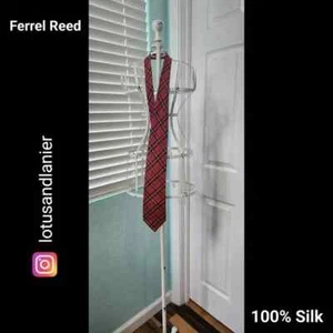 Ferrell Reed Pink Plaid Hand Made 100% Silk Tie - Picture 1 of 5