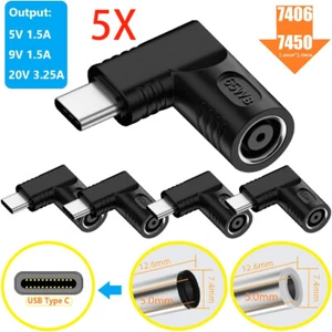 5pcs 65W 7.4mm Laptop Charger Converter USB Type C Power Charging Cable Adapter - Picture 1 of 10