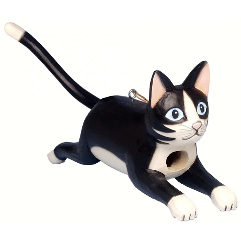 POUNCING BLACK AND WHITE TUXEDO CAT BIRD HOUSE Cover