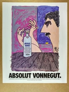 Absolut VONNEGUT 1996 Kurt Vonnegut obra de arte vintage anuncio impreso - Imagen 1 de 1