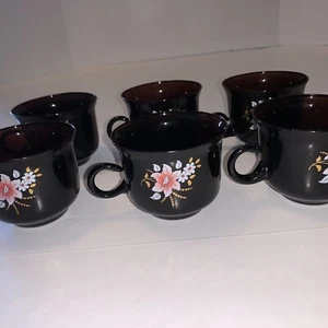 Juego de 6 tazas de té vintage de vidrio púrpura detalle dorado lirio mango en C amatista - Imagen 1 de 8