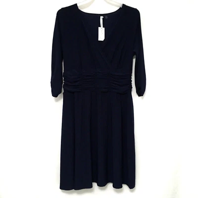 NY Collection Women's Plus Size 1X Navy Blue 3/4 Sleeve Ruched A-line Dress - Image 1 of 4