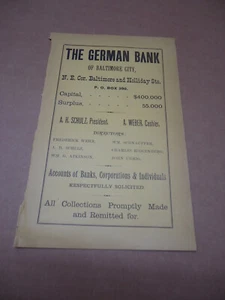 The German Bank 1889 Baltimore Verzeichnis Buchanzeige - Bild 1 von 2