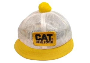 Vintage CAT Diesel Power Patch Pom-Pom Snapback Short Bill Trucker Hat Yellow - Picture 1 of 5