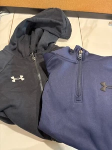 2pcs Set Under Armour Boys Black Blue Rival Fleece Hoodie Zip Front Size YM NWT - Picture 1 of 13