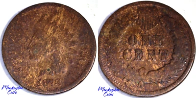 1878 Indian Head Cent - Improper Alloy Mix Wood Grain Woody - Rare Error Coin - Image 1 of 4