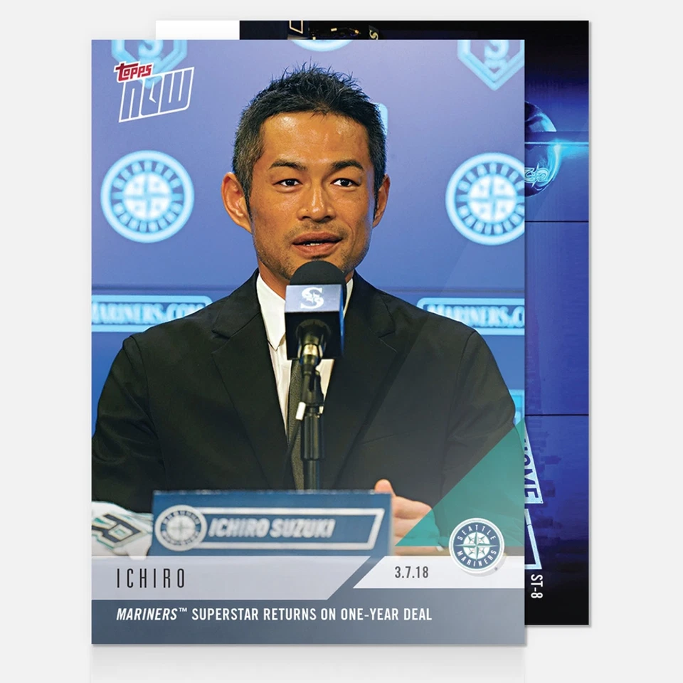 ICHIRO SUZUKI TOPPS NOW CARD ST-8 SEATTLE MARINERS SUPERSTAR RETURNS ON 1YR DEAL - Image 1 of 3