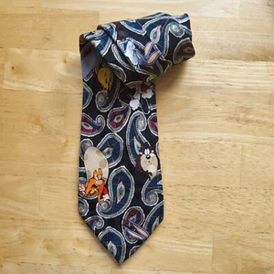 Vintage Looney Tunes Mania Paisley Men's Silk Neck Tie Men Warner Bros 1994 - Picture 1 of 12