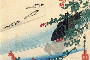 Hiroshige, Birds & Botanical. Fish and Duck in Stream, Asian style 1988 print - Picture 1 of 1