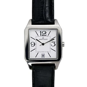 Anne Klein Ladies Tank White Dial Black Leather Strap Wrist Watch Roman Numerals - Picture 1 of 10