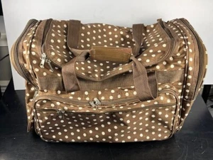Large Brown and White polka dots Travel Luggage with pockets 19" x 12" x 12" - Picture 1 of 5