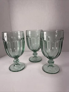 3~Libbey®️Duratuff 16oz Spanish Glass Green Water Goblets Pedestal - Picture 1 of 11