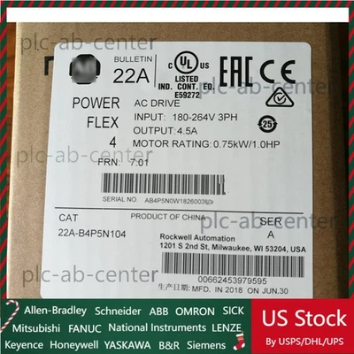 New Factory Sealed AB 22A-B4P5N104 PowerFlex 4 240V 3P 1HP AC Drive US Free Tax - Image 1 of 4