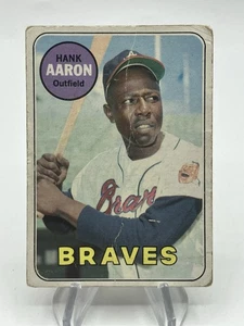 Nicely Centered! 1969 Topps Hank Aaron #100 Poor Condition w Creases - Picture 1 of 2