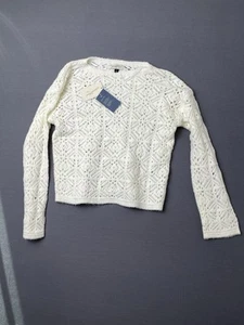 Women's Boat Neck Openwork Pullover Sweater - Universal Thread Cream MEDIUM - Picture 1 of 12