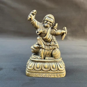 Antiguo Budismo Tibetano Amarillo Lima Cobre Enojado Loto Maestro Llevando Buda - Imagen 1 de 7