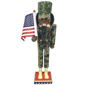 Nussknacker Armee USMC Militär 15" Soldat Fernglas und amerikanische Flagge Weihnachten - Bild 1 von 11