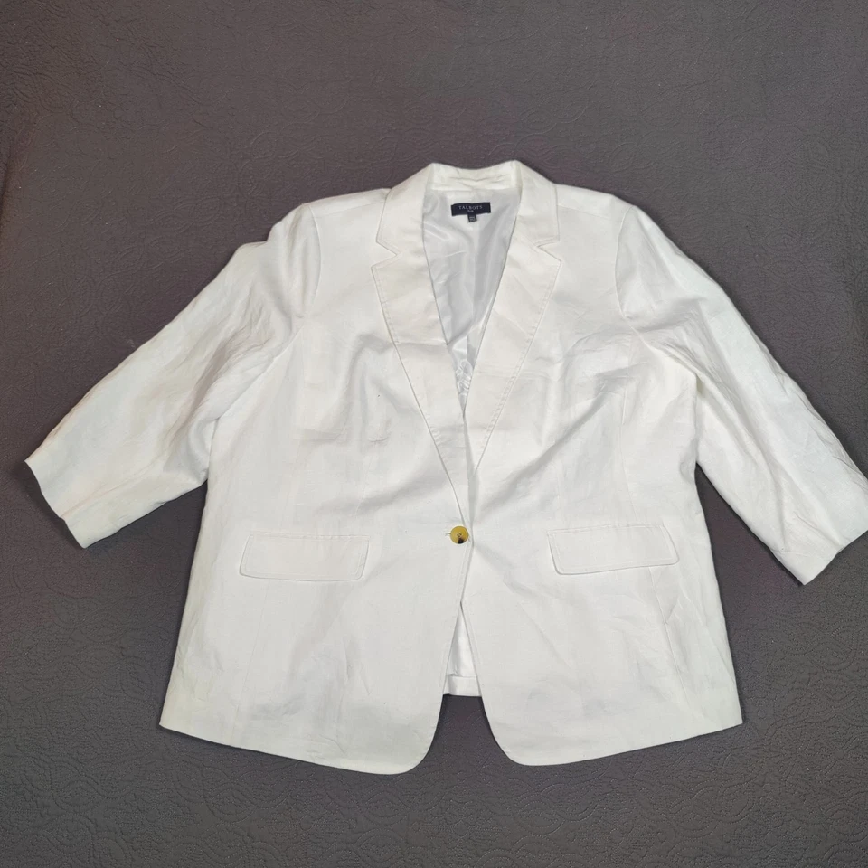 Talbots Linen Blazer Jacket Single Breasted Lined Womens 22W White Career Work  - Image 1 of 4