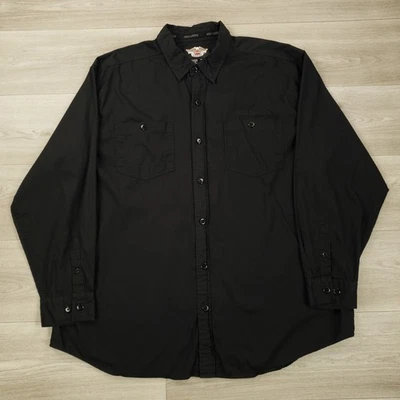 Harley Davidson Button Up Shirt Men 3XL Black Cotton Rib Stripe Snap Down Collar - Image 1 of 4