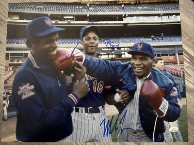 Mike Tyson Signed Photo 16x20 Boxing Doc Gooden Darryl Strawberry Mets Auto JSA - Image 1 of 2