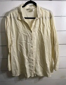 J Jill Top Shirt Women Large Yellow 100% Linen Snap Collared Long Sleeve - Picture 1 of 4