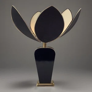 Lampe Vintage Disderot SARCO Abat Jour Fleur Lotus Schuytener Noir Or 1970 - Picture 1 of 11