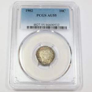 1902 P PCGS AU55 | Silver Barber Dime US Coin #43886A - Picture 1 of 2