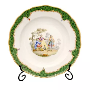 German 19th century Meissen porcelain fluted cabinet plate, gallant scene green - Picture 1 of 8