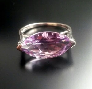  Anillo de plata de ley 925 rosa de Francia amatista talla 18 piedra preciosa - Imagen 1 de 3