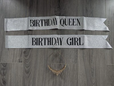 NUEVO BEAYFILY 3 piezas corona de cumpleaños y dos fajas plata oro pasadores de seguridad incluidos  Foto 1 de 4