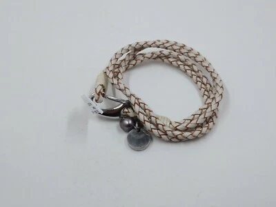 Pulsera Inori Woven Joy de cuero, perlas y acero inoxidable Foto 1 de 4