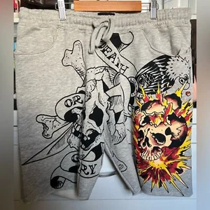 Ed Hardy pantaloncino uomo felpa grigio erica grande nuovo con etichetta - Foto 1 di 3