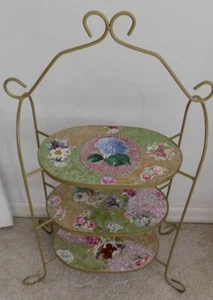 MOSAIC WARES FLORAL THREE TIER STAND,NEW,RETIRED - Picture 1 of 3