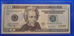 Banconota 20 dollari 2004 EB88573679K errore sopra inchiostrata off-centrata mai piegata - Foto 1 di 3