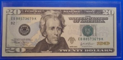 $20 2004 Dollar Bill EB88573679K Error Over Inked Off-Centered Never Folded - Image 1 of 3
