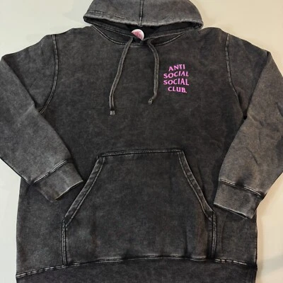 Anti Social Social Club Hoodie Men's Size Large Washed Black Pink Logo NEW - Image 1 of 4