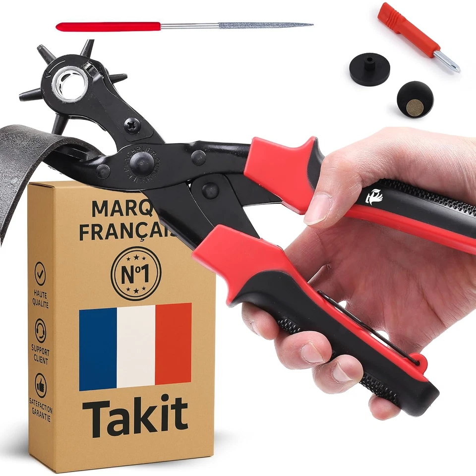  Pince Perforatrice Cuir Française 6 Tailles Robuste + Tige, Ceinture Bracelet - Photo 1/4