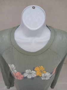 Hurley Womens Small Light Green Hibiscus Flower Graphic Long Sleeve Sweatshirt - Picture 1 of 12