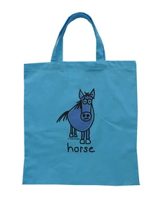 WIEDERVERWENDBARE TASCHE: Süße Einkaufstasche PFERD Aqua Blau Baumwolle. Ideales Geschenk. - Bild 1 von 12