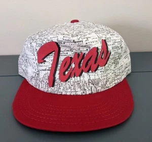 MINT Vintage TEXAS Map Print Snapback Cap Red & White Never Worn Made in USA - Picture 1 of 11