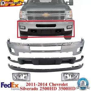 Front Bumper Chrome Steel Kit For 2011-2014 Chevrolet Silverado 2500HD 3500HD - Picture 1 of 24