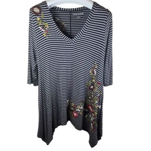 Soft Surroundings Women's Size Large Striped Floral Embroidered Tunic Top - Picture 1 of 8