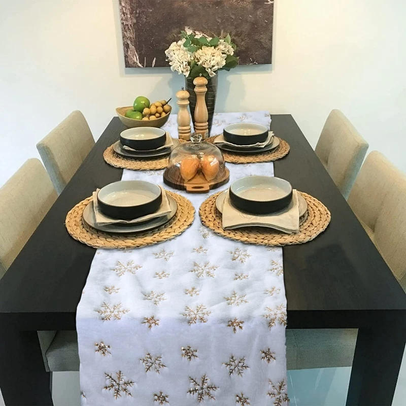Faux Fur Table Runner with Snowflakes Snowy Rug Table Cover Christmas Cute Decor - Image 1 of 4