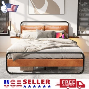 Queen Metal Bed Frame Upholstered Headboard,wireless Charging,Touch LED,Storage - Picture 1 of 14