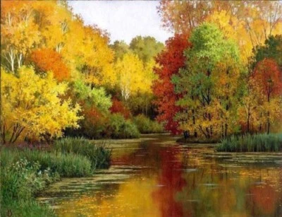 ZOPT0267 100% ручная работа расписной осенний пейзаж река картина маслом искусство на холсте - Изображение 1 из 2