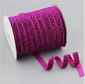 Wholesale 50-200Yards 3/8"10mm Sparkle Glitter Velvet Ribbons Headband Clips Bow